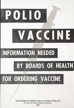 Flyer with text "Polio Vaccine information needed by boards of health for ordering vaccine"